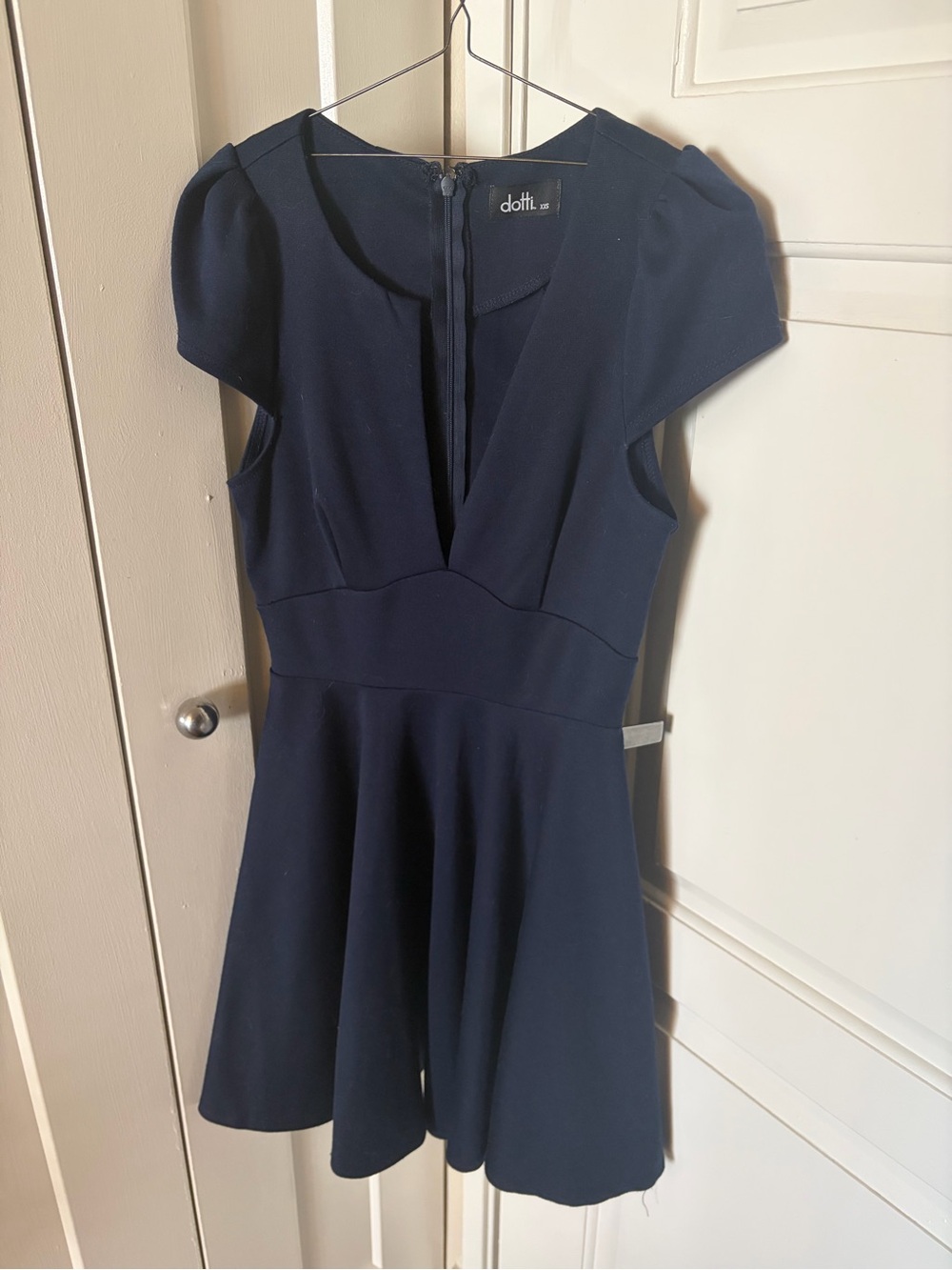 Dotti Navy Cap Sleeve Fit & Flare V Neck Dress